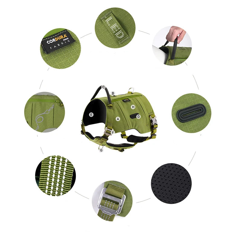 Dog Backpack Pet Harness Manufacturer Adjustable Tactical Handle Full Body Dog Vest for Hiking Training Outdoor TLB2251